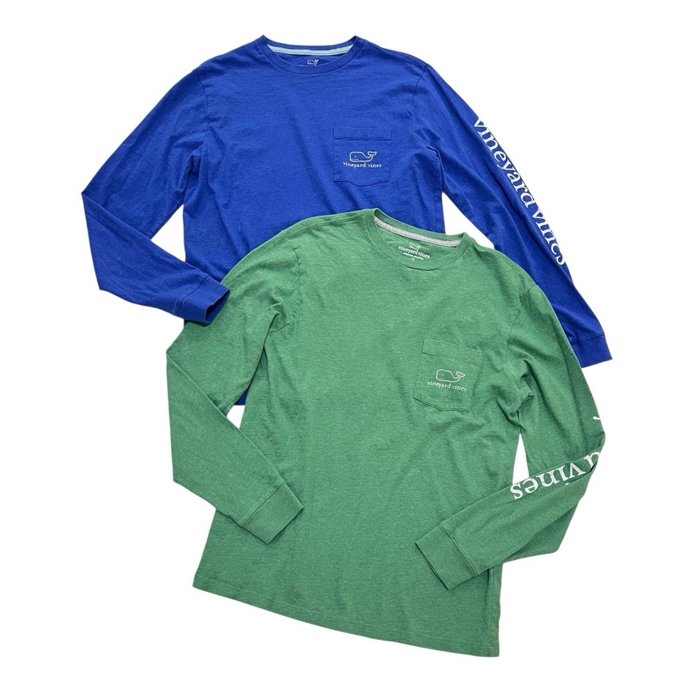 VINEYARD VINES Men's Long Sleeve Tees T-Shirts Blue Green Small 100%‎ Cotton